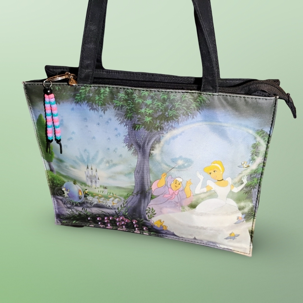 Vintage New Disney Cinderella Beaded Sequined Canvas purse tote bag. C